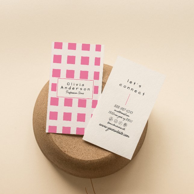 Tarjeta De Visita Retro Pink Checkered Trendy Boho Funky Girly Fun (Subido por el creador)