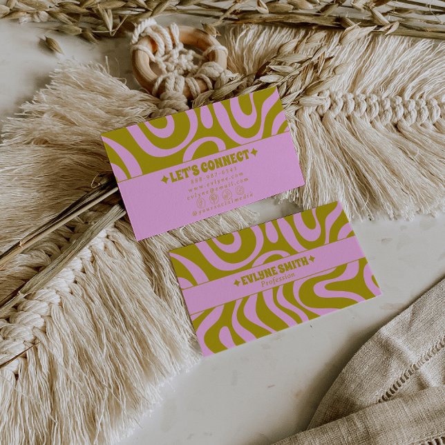 Tarjeta De Visita Retro Pink Green Monochrome Boho Groovy Trendy  (Subido por el creador)