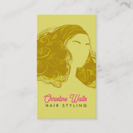 Tarjeta De Visita Retro Pink Olive Green Hair Styling Flat Design QR