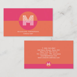 Tarjeta De Visita Retro Pink Orange Geometric Modern Monogram