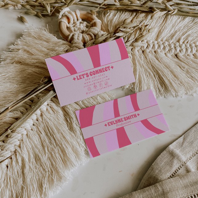 Tarjeta De Visita Retro Pink Pastel 70s Boho Groovy Girly Trendy Bus (Subido por el creador)