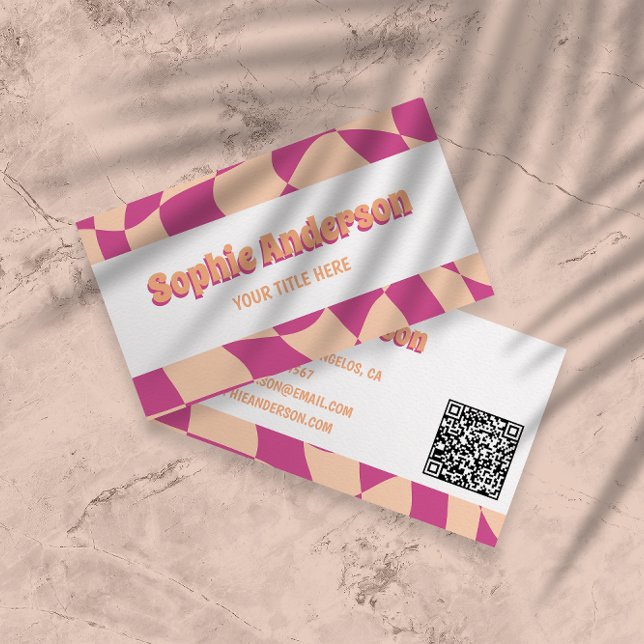 Tarjeta De Visita Retro Pink & Peach Wavy Pattern with QR Code  (Subido por el creador)