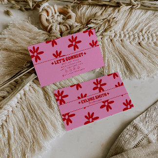 Tarjeta De Visita Retro Pink Red Groovy Floral Boho Girly Trendy