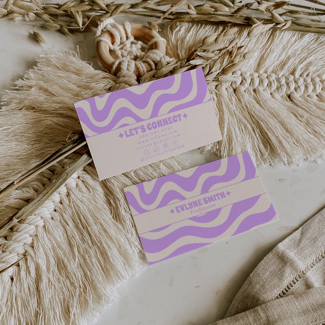 Tarjeta De Visita Retro Purple Cream 70s Boho Groovy Funky Trendy (Subido por el creador)