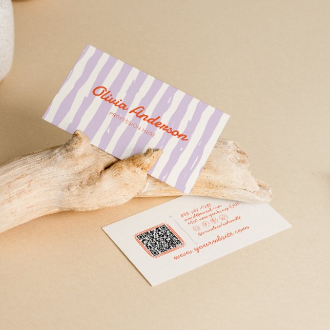 Tarjeta De Visita Retro Purple Hand Escrito Descartado Código QR Des (Subido por el creador)