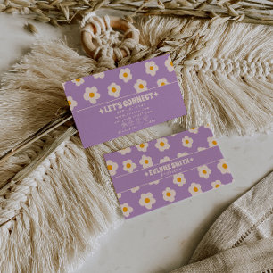 Tarjeta De Visita Retro Púrpura Blanco Floral Boho Divertido Moderno