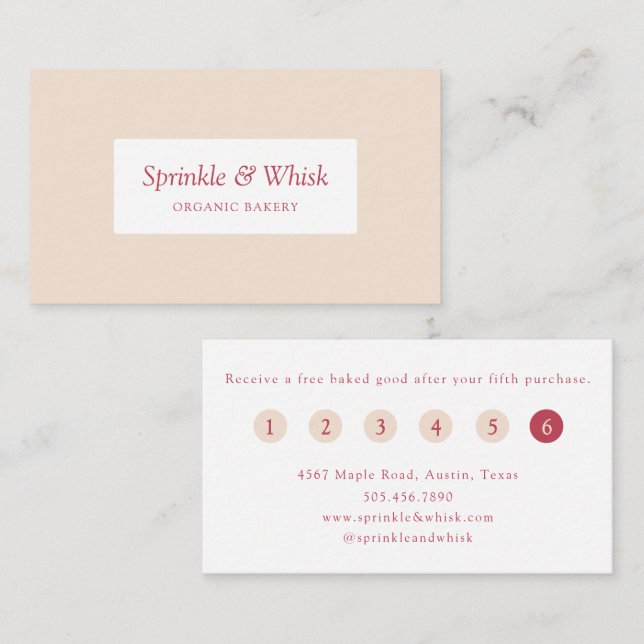 Tarjeta De Visita Retro Red And Cream Heart Stripes Bakery Loyalty  (Anverso / Reverso)