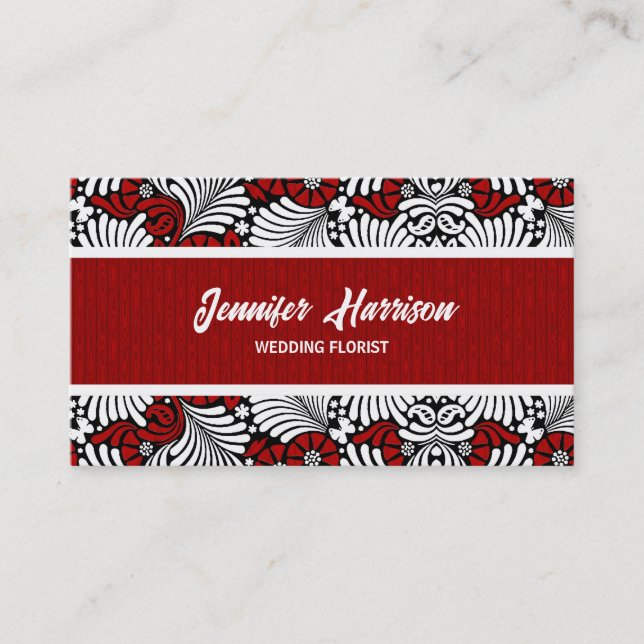 Tarjeta De Visita Retro Red and White Fern Profesional (Anverso)