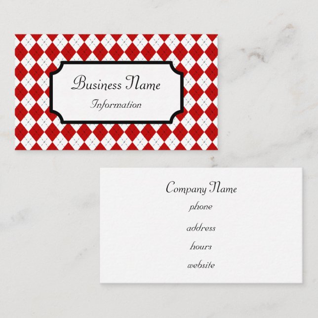 Tarjeta de visita Retro Rojo Argyle (Anverso / Reverso)