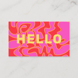 Tarjeta De Visita Retro Rojo Brillante Groovy Hot Pink Hello