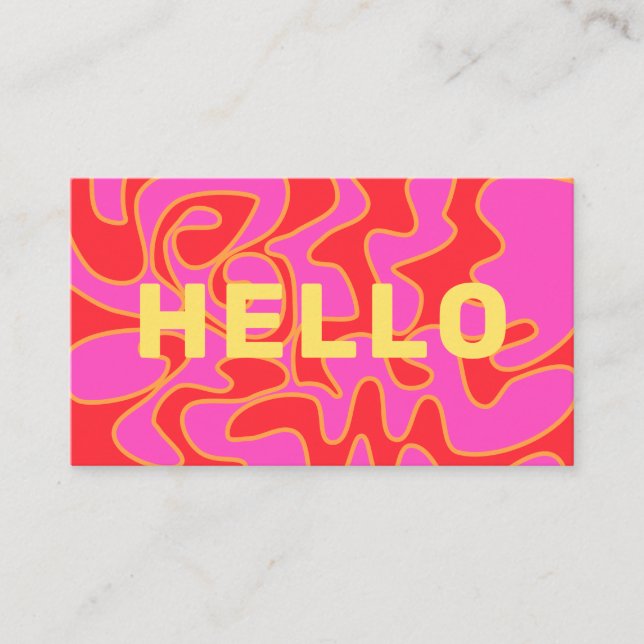 Tarjeta De Visita Retro Rojo Brillante Groovy Hot Pink Hello (Anverso)