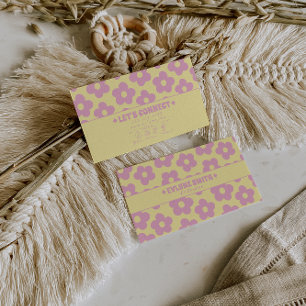 Tarjeta De Visita Retro Rosa Amarillo Floral Groovy Femenino Único 7