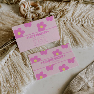 Tarjeta De Visita Retro Rosa Floral Boho Femenino Único Años 70