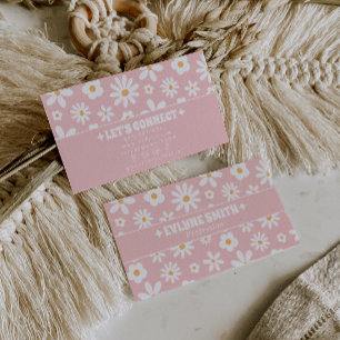 Tarjeta De Visita Retro Rosa Floral Boho Femenino Único Años 70