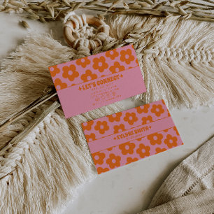 Tarjeta De Visita Retro Rosa Naranja Floral Boho Femenino de Moda