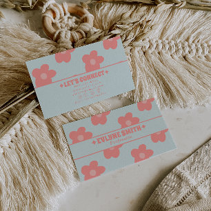 Tarjeta De Visita Retro Rosa Pastel Groovy Floral Boho Femenino Únic