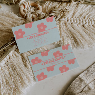 Tarjeta De Visita Retro Rosa Pastel Groovy Floral Boho Femenino Únic