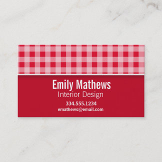 Tarjeta De Visita Retro Scarlet Red Gingham; Checkered