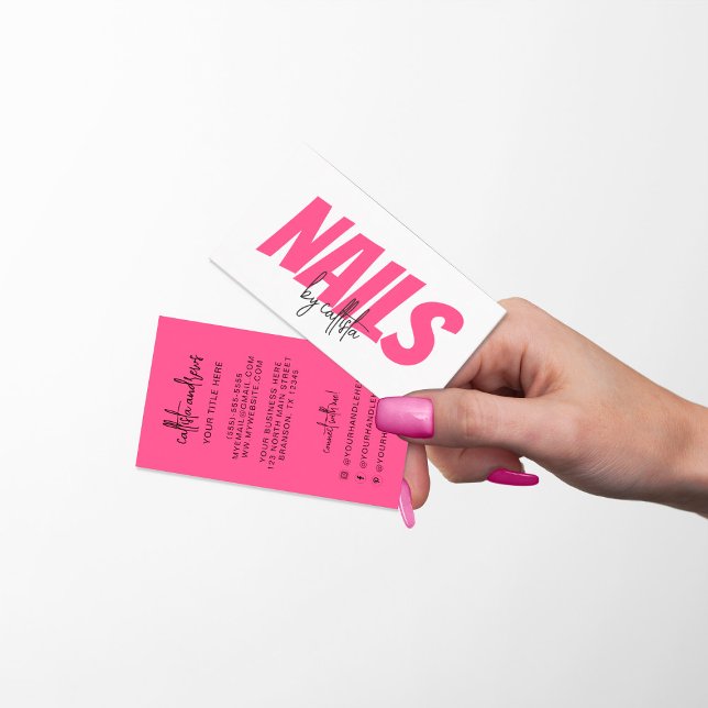 Tarjeta De Visita Retro Simple Neón Rosa Nail Tech (Subido por el creador)