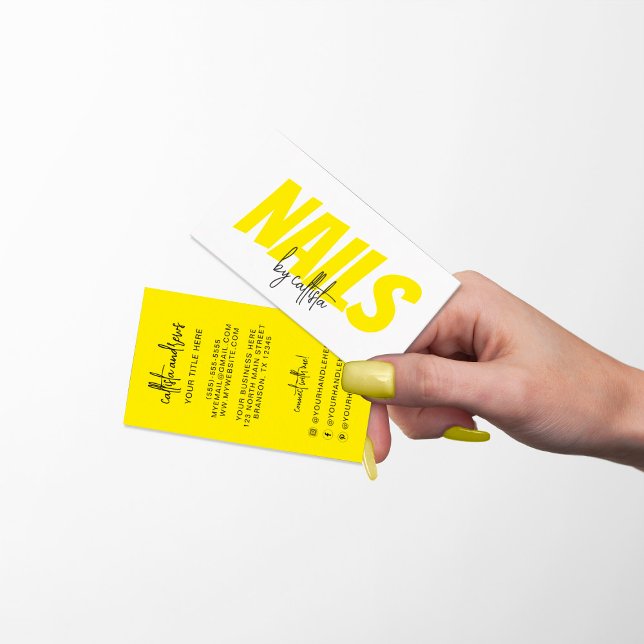 Tarjeta De Visita Retro Simple Neón Yellow Nail Tech (Subido por el creador)