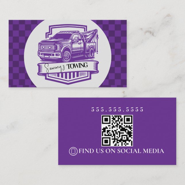 Tarjeta De Visita Retro Towing Services Logo QR Code (Anverso / Reverso)