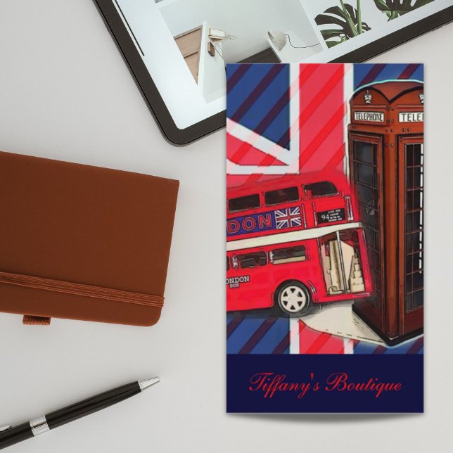Tarjeta De Visita Retro Union Jack London Bus cabina telefónica roja (Retro Union Jack London Bus red telephone booth Business Card)