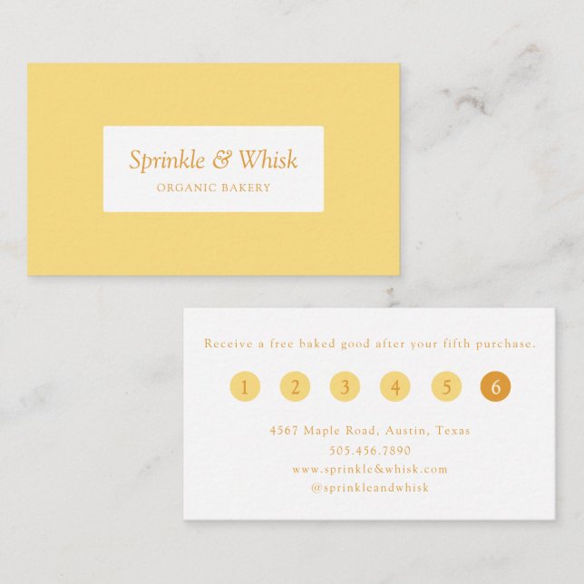 Tarjeta De Visita Retro Vanilla Yellow Heart Stripes Bakery Loyalty  (Anverso / Reverso)