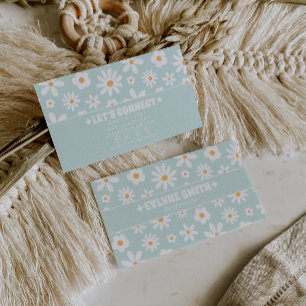 Tarjeta De Visita Retro Verde Turquesa Pastel Groovy Floral Boho Úni