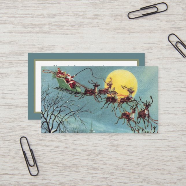 Tarjeta De Visita retro vintage Navidad volando Santa  (Anverso/Reverso In Situ)