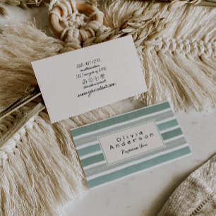 Tarjeta De Visita Retro Watercolor Green Stripes Trendy Neutral Boho