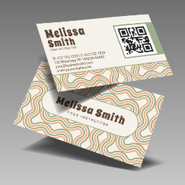 Tarjeta De Visita Retro Wavy Abstract Custom QR Code 