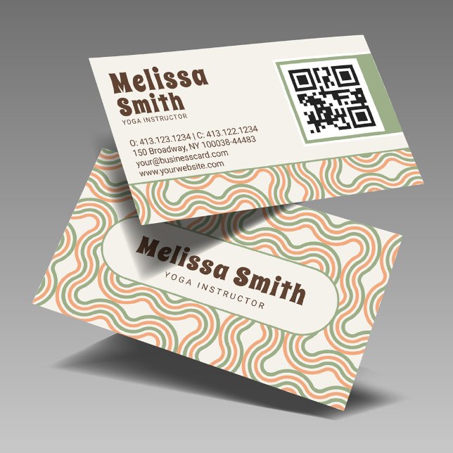 Tarjeta De Visita Retro Wavy Abstract Custom QR Code  (Subido por el creador)