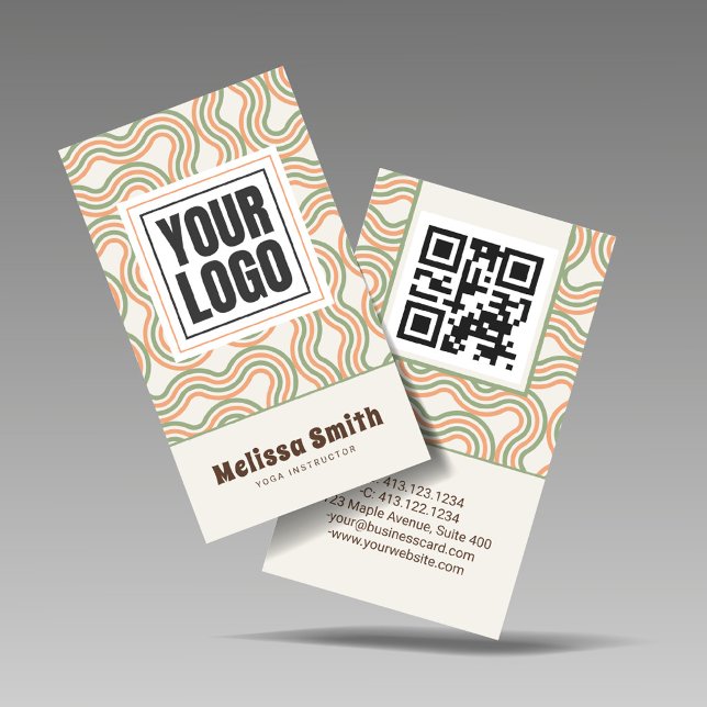 Tarjeta De Visita Retro Wavy Abstract Vertical QR Code  (Subido por el creador)