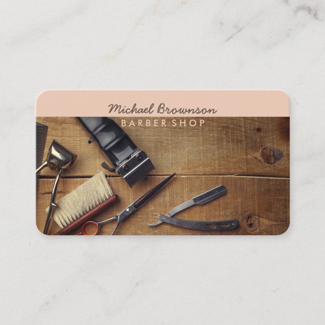Tarjeta De Visita Retro Wood Rustic Hair Stylist Master Barber (Anverso)