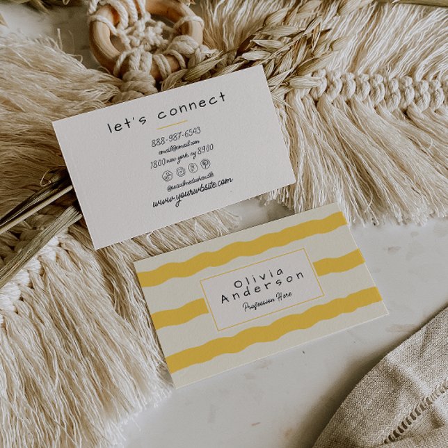 Tarjeta De Visita Retro Yellow Cream Waves Stripes Trendy Boho (Subido por el creador)