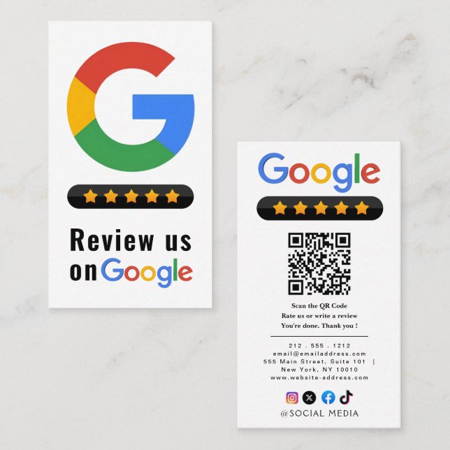 Tarjeta De Visita Review Google Review QR Code Google Ratings (Anverso / Reverso)