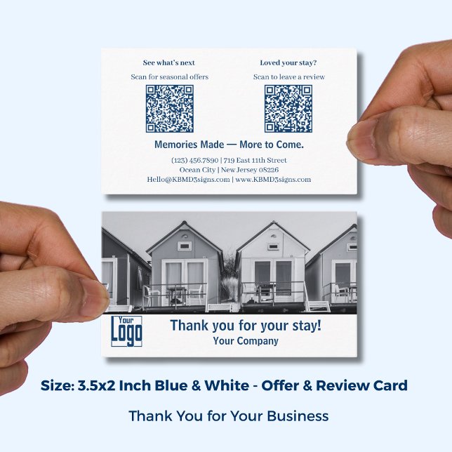 Tarjeta De Visita Reviews Offers Blue & White Holiday Home Thank You (Reviews Offers Blue & White Holiday Home Thank You Business Card; Size: 3.5x2 Inch)