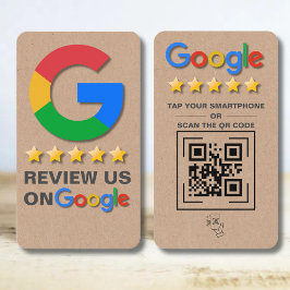 Tarjeta De Visita Revisión de Google Código QR Kraft Rústico Tap par