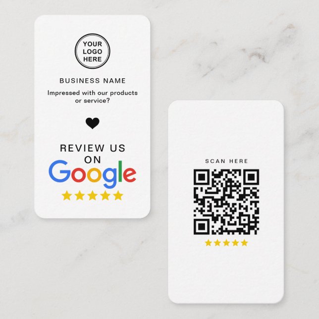 Tarjeta De Visita Revisión de Google con código QR Moderno (Anverso / Reverso)