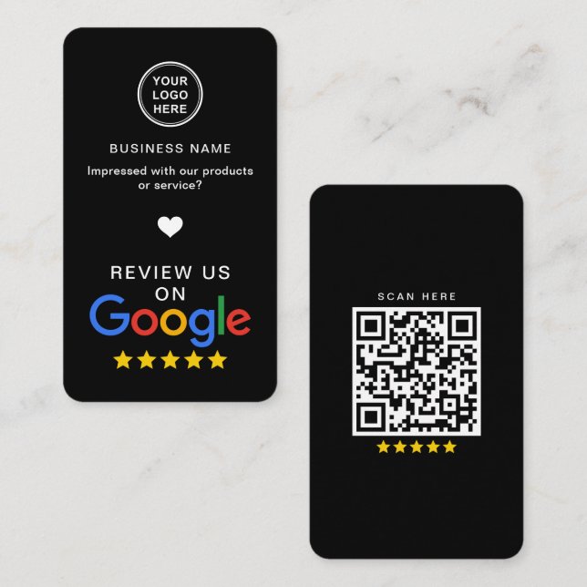 Tarjeta De Visita Revisión de Google con código QR negro sucio (Anverso / Reverso)