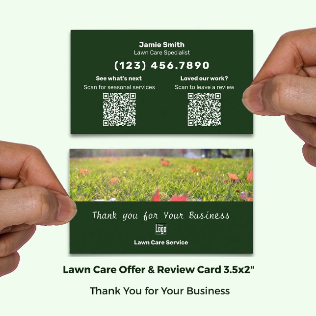 Tarjeta De Visita Revisión del mantenimiento del jardín y gracias al (Lawn Maintenance Review & Thank You Combo Business Card; Size: 3.5x2 Inch Landscape Format)
