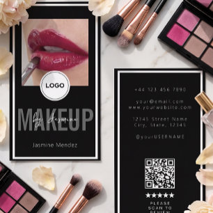 Tarjeta De Visita Revisión QR de Logotipo Moderno Negro y Blanco Art