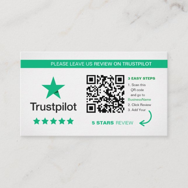 Tarjeta De Visita Revisiones de Trustpilot | Código QR de negocio Gr (Anverso)