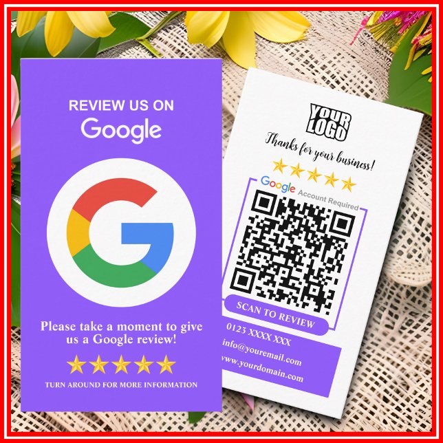Tarjeta De Visita Revistas de Google | Business Review Us Purple QR  (Subido por el creador)