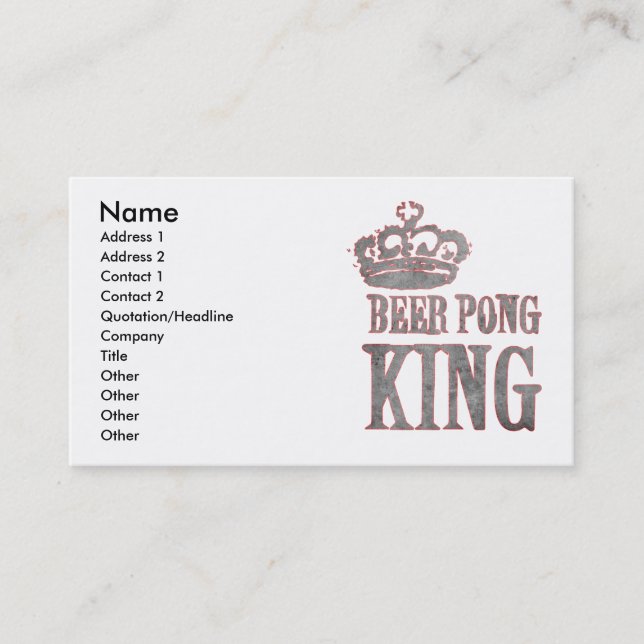 Tarjeta De Visita Rey de Pong de la cerveza (Anverso)