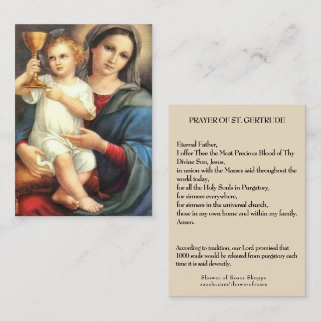 Tarjeta De Visita Rezo precioso del St. Gertrudis de Jesús Maria de (Anverso / Reverso)