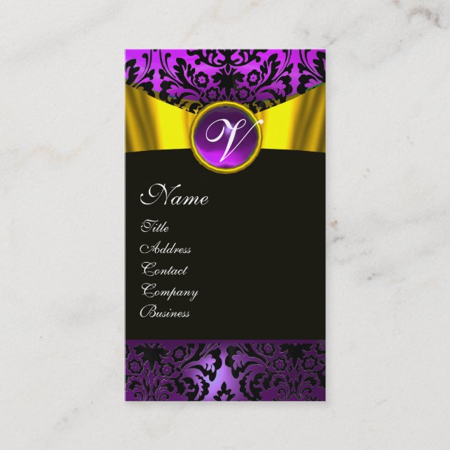 TARJETA DE VISITA RIBÓN ORO AMARILLO PURPLE NEGRO AMARILLO DAMASK MO (Anverso)