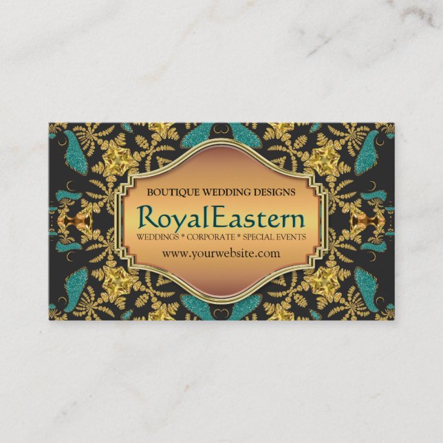 Tarjeta De Visita Rica elegancia Real Oriental Verde azulado Barroco (Anverso)