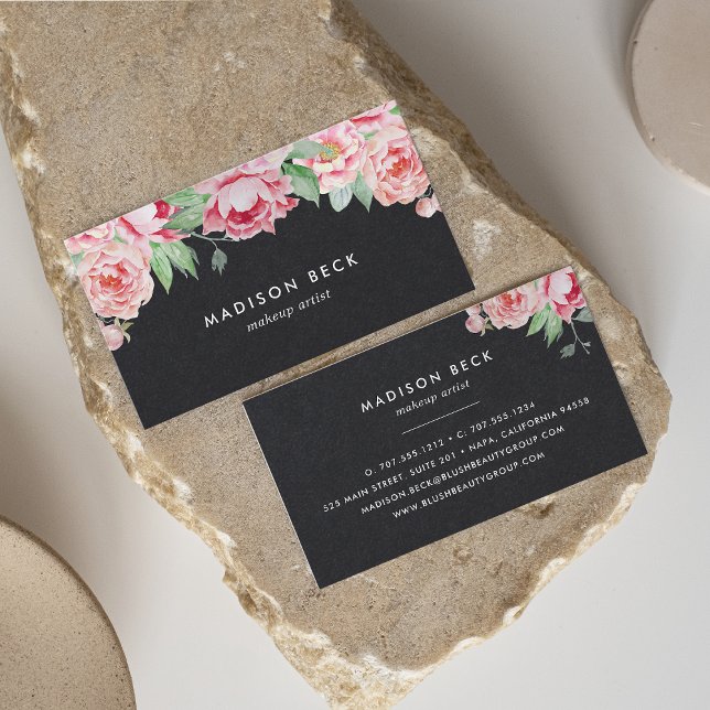 Tarjeta De Visita Rich Black & Rubor Pink Peony (Subido por el creador)