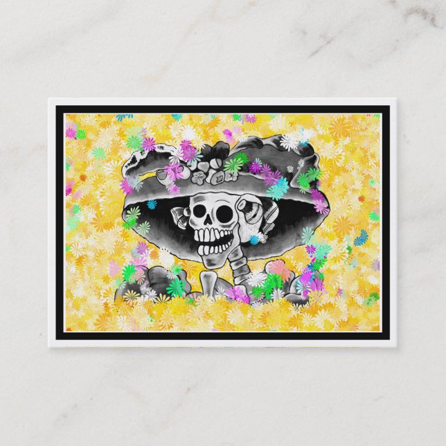 Tarjeta De Visita Ríe mujer esqueleto en Bonnet con amarillo (Anverso)